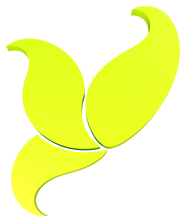 Símbolo do Mindflow em verde-limão, em três dimensões